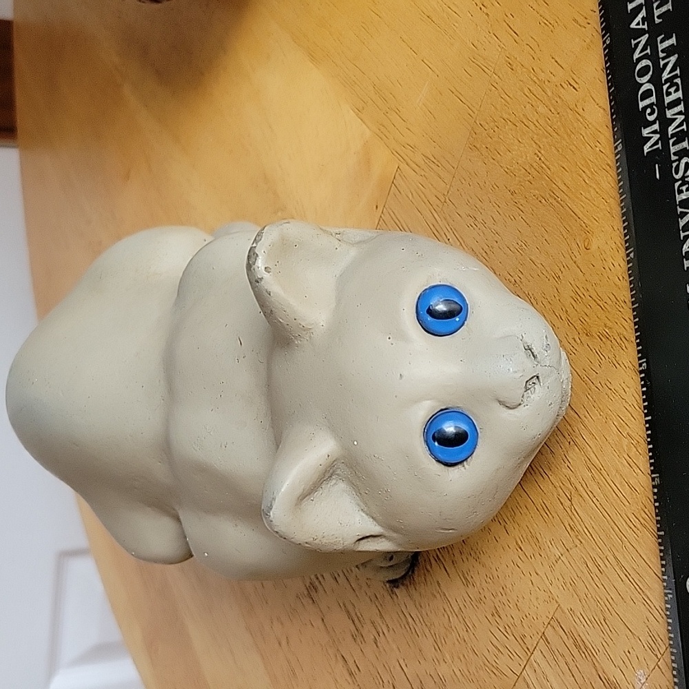 Vintage HeavyGray Cat Figurine with Blue Eyes